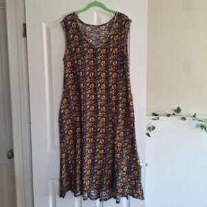 Natural Life Hangout Cotton Midi Dress Olive Navy Floral Size Medium